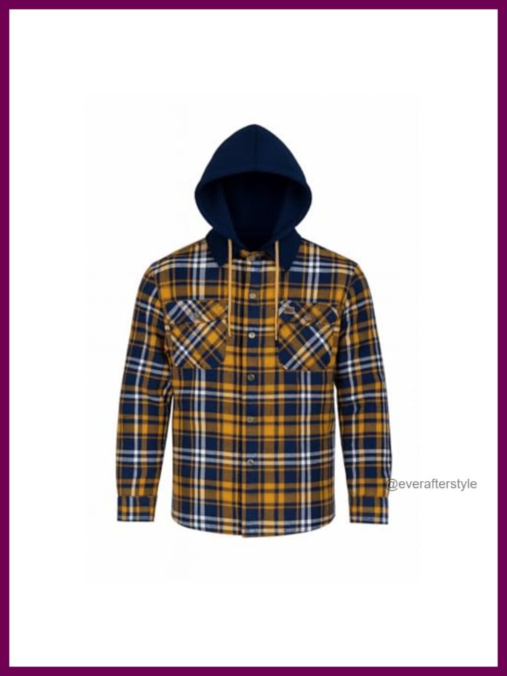 Quilted Flannel Hooded Shirt Jacket Snap Front Relaxed Fit